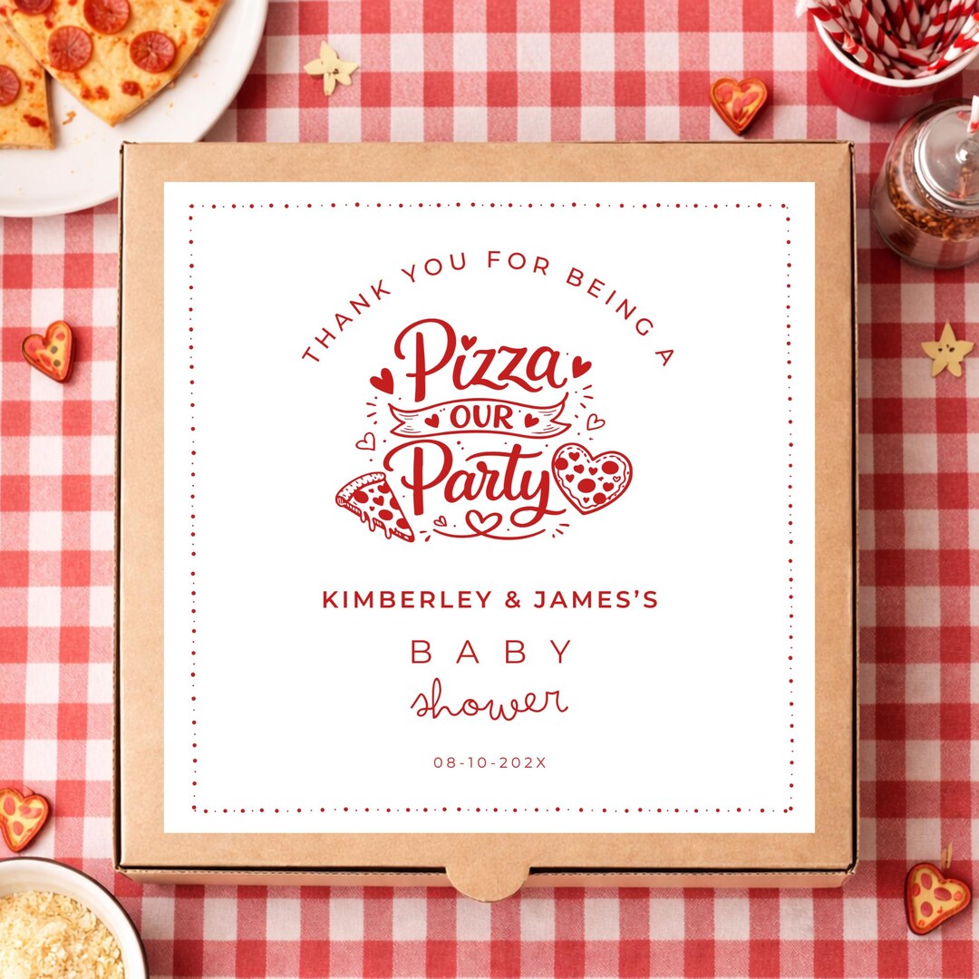 Customizable Pizza Box Label Pizza Box Label Template, Birthday Baby Shower Wedding Favor Labels ...