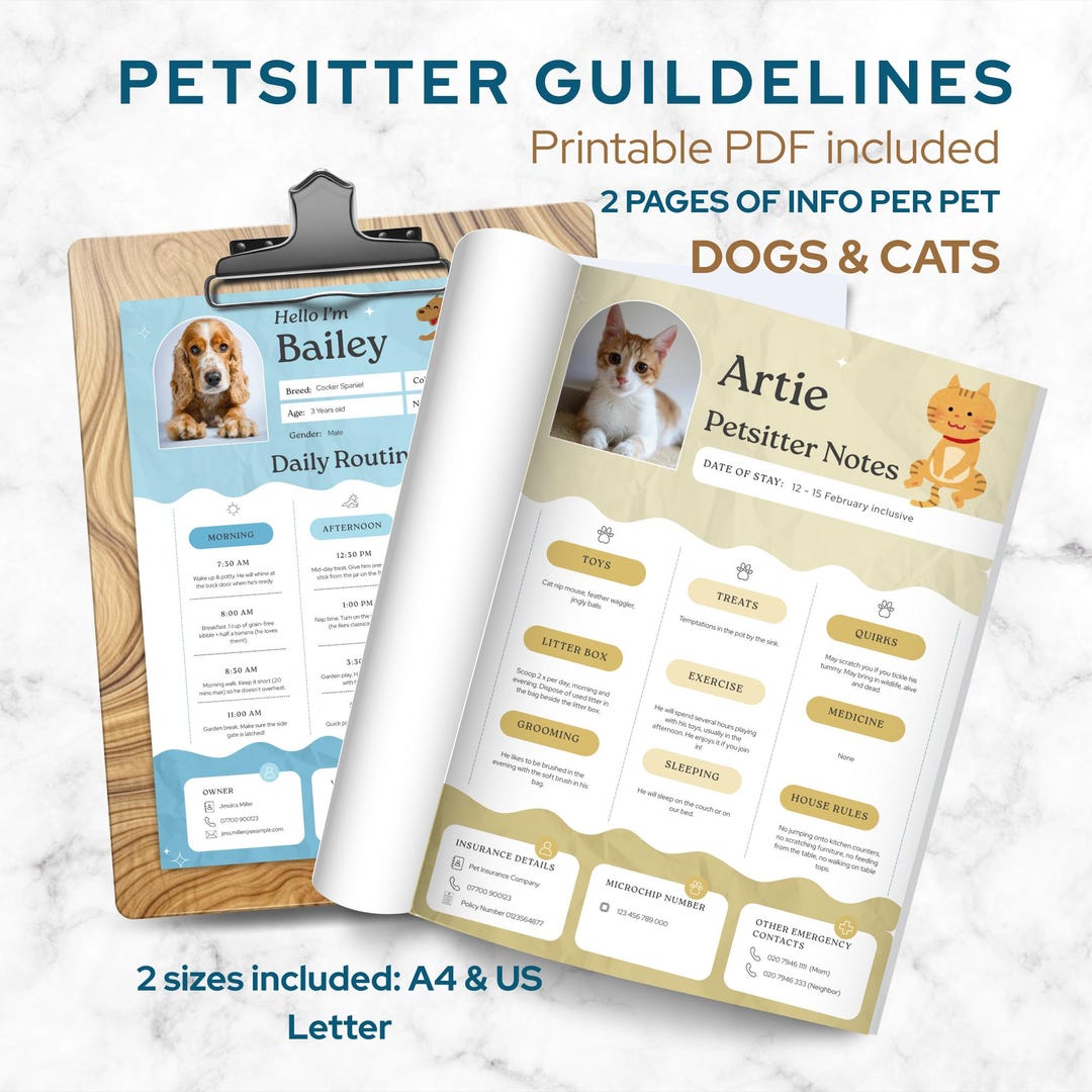 Petsitter Notes Printable Canva Template PLUS PDF, Dog & Cat Care ...