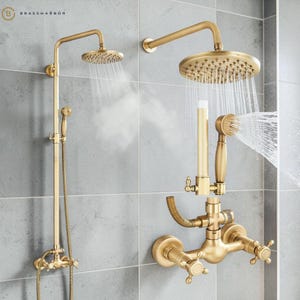 Conjunto de grifería de ducha de latón antiguo, grifo mezclador de doble mando para montaje en pared, latón macizo para baño.