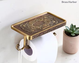 Antiker viktorianischer Messing-Toilettenpapierhalter - An der Wand befestigtes Vintage-Badezimmer-Tuch