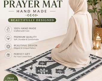Handmade Muslim Prayer Mat, Islamic Salah Rug, Elegant Design, Mosque Home Decor