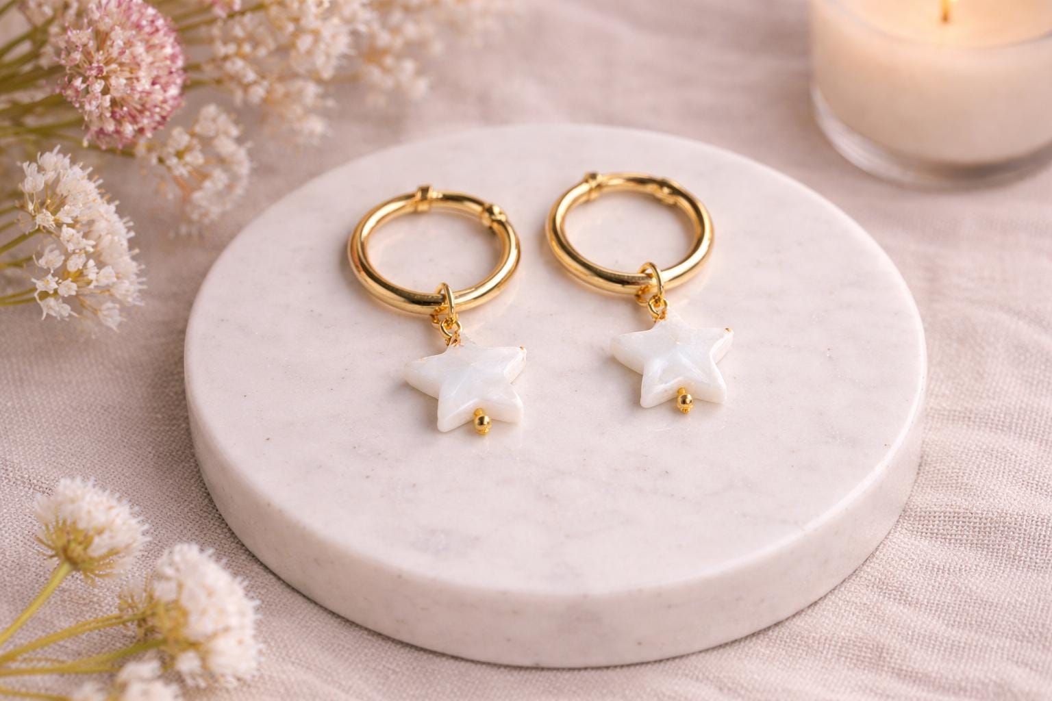 Boucles D'oreilles Fantaisie Pendantes Double étoile Dorée Strass - Parfaites Pour Les Soirées