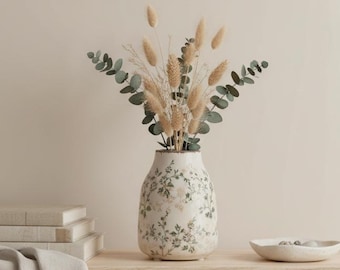 Floral Ceramic Bud Vase,  Ice Crackle Glaze, Display For Living Rooms Offices