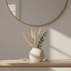 Jarrón de cerámica, jarrón redondo minimalista moderno, cerámica mate neutra, decoración japonesa para el hogar, jarrón pequeño para flores, estilo escandinavo