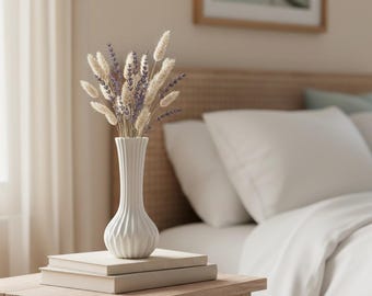 Ribbed White Ceramic Vase | Fluted Flower Vase | Minimalist Nordic Home Decor