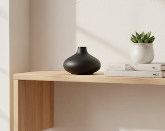 Matte Black Round Ceramic Bud Vase, Modern Japandi Decor