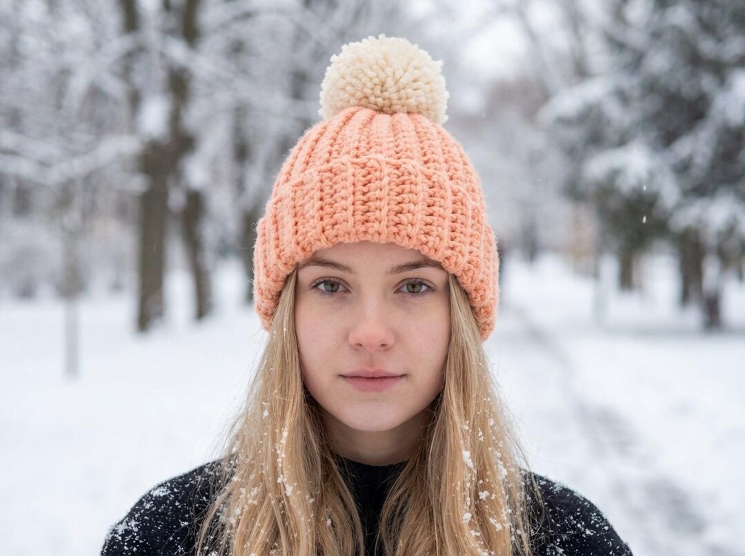 Crochet Beanie Pattern Chunky Easy Ribbed Hat Pompom Winter PDF - Etsy