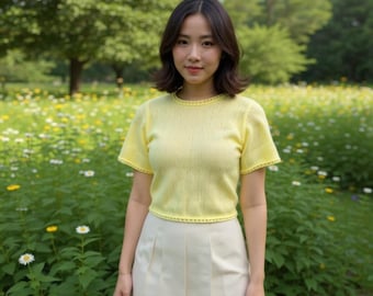 Top Down Knit Crop Tee Pattern PDF – Lace Hem Summer Top