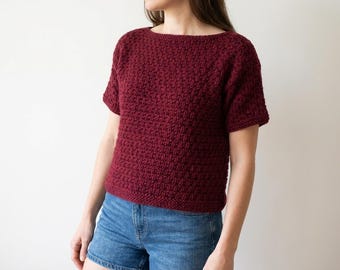 Knit Short Sleeve Sweater Pattern Textured Easy Summer Womens PDF