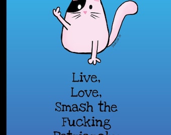 Pink Cat Greeting Card Feminist Smash the Patriarchy