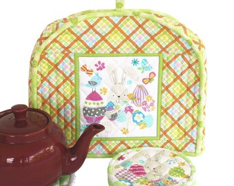 Quilted Tea Cozy, Easter Bunny, Teapot Mat + 4 Coasters