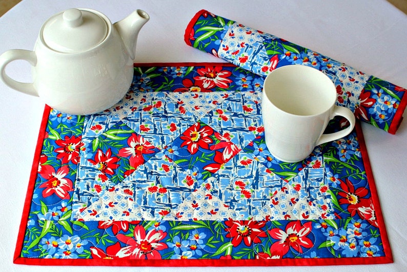 Quilted Placemats Blue Table Mats Summer Decor Image 0