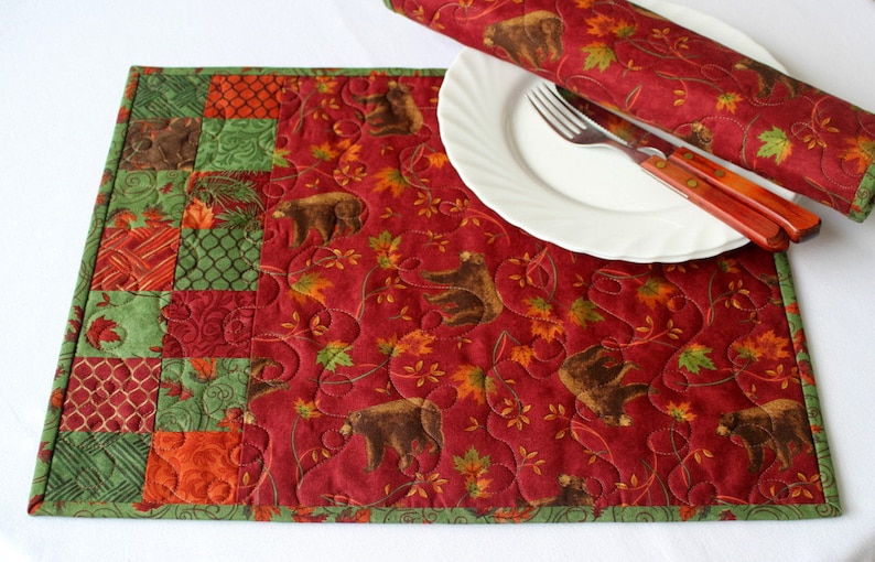 Bears Set of Two Table Mats Quilted Placemats