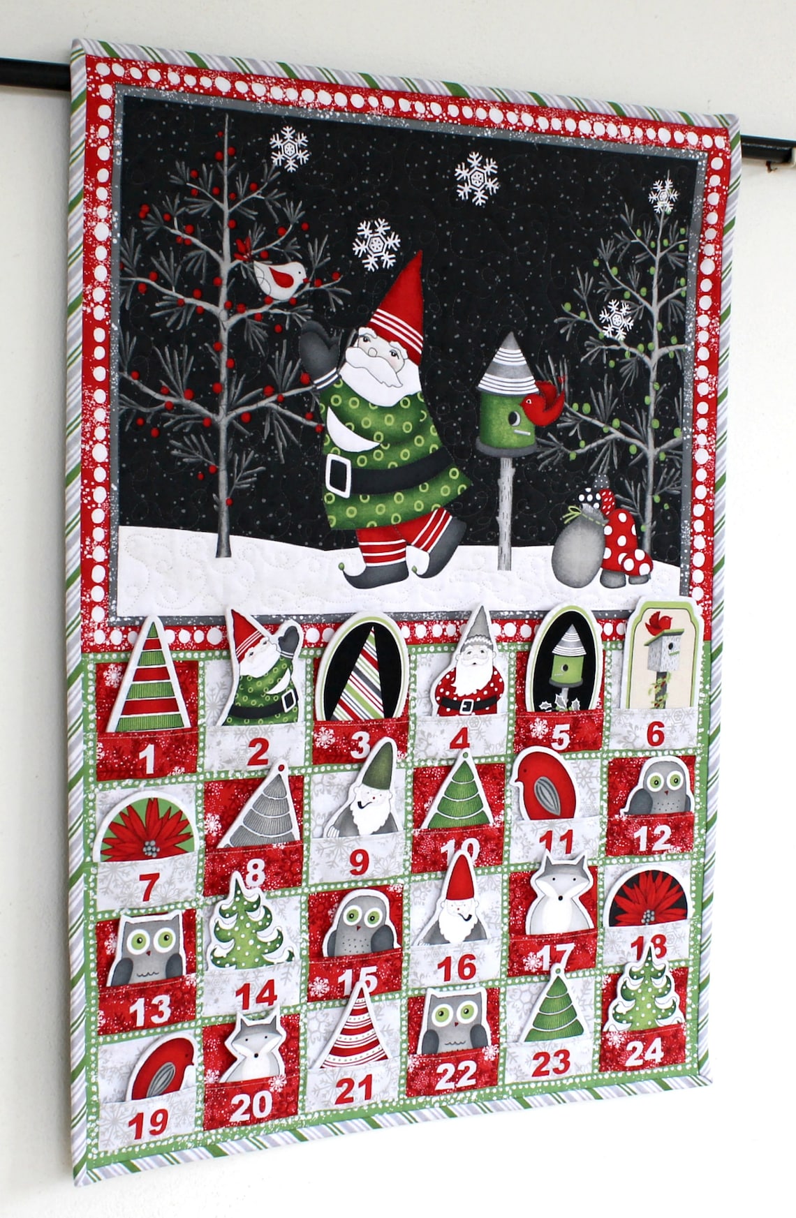 Quilted Advent Calendar Gnomes Calendar With Treat Pockets Etsy