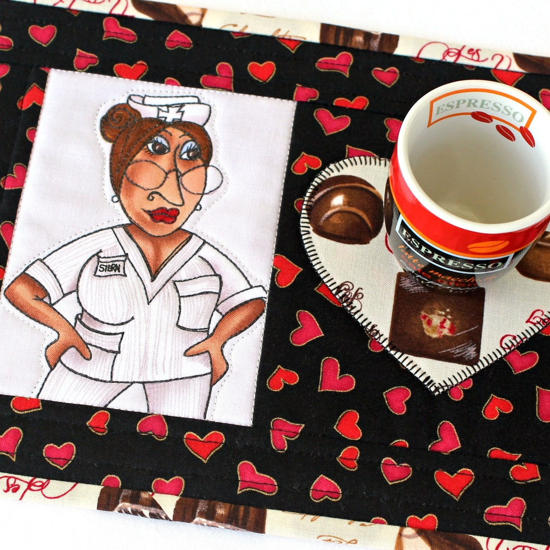 Quilted Mug Rug, Black Nurse, Chocolates, Valentine's Day, 10x8 - Etsy