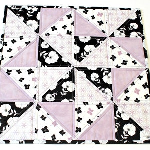 Quilted Table Topper, Lavender Black Table Quilt, Candle Mat, 16.50x16.50 image 2