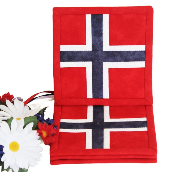 Quilted Coasters, Norwegian Flag, Set of 4 Patriotic Mug Mats