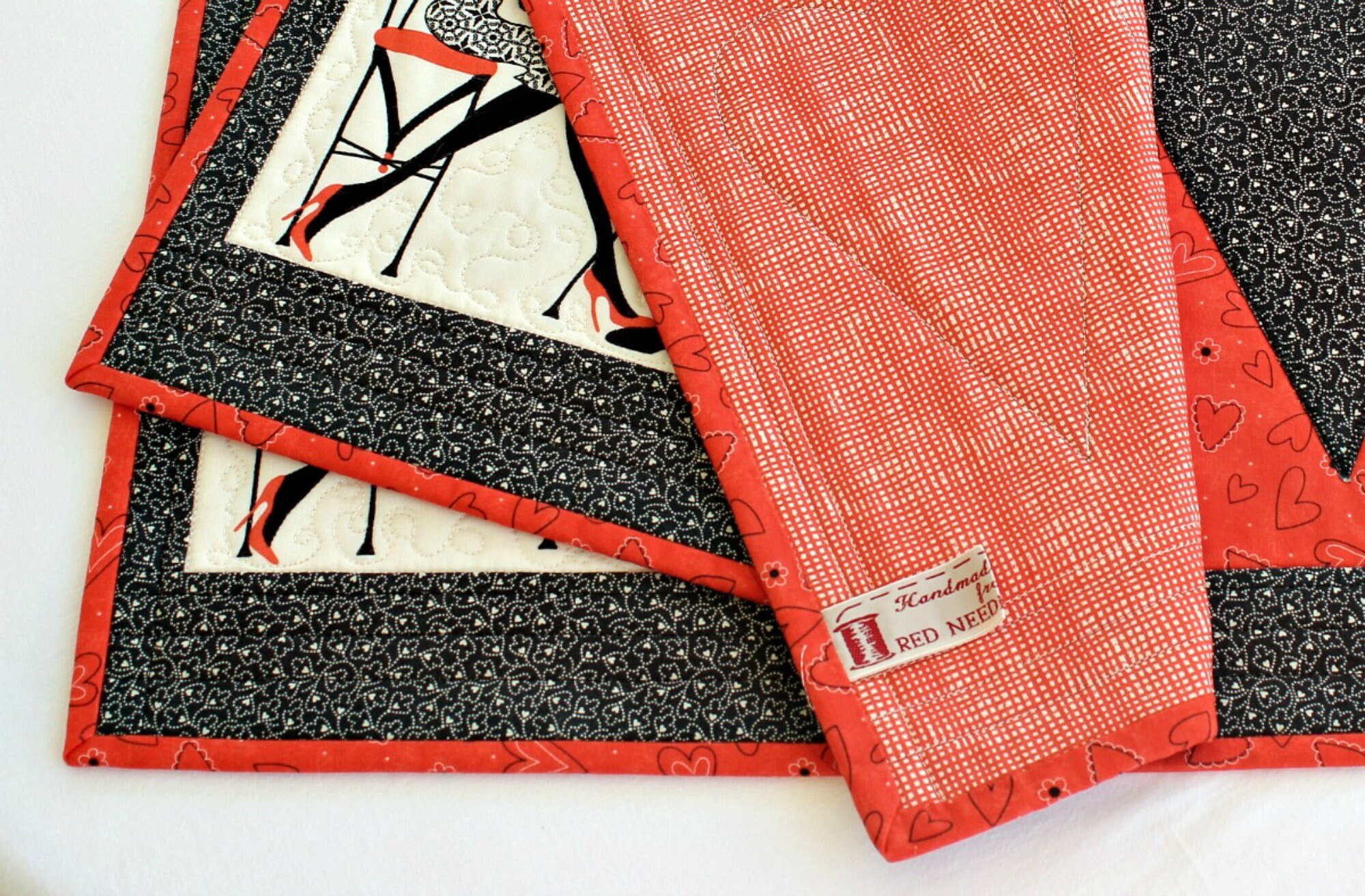 Quilted Placemats Black Red Table Mats Etsy