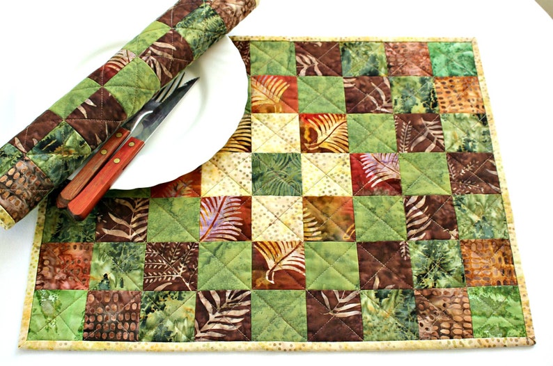 Quilted Batik Placemats Fall Table Mats Set Of 2 Place Mats Etsy