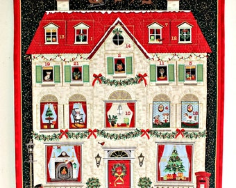 Quilted Advent Calendar, House, Christmas Wall Quilt, Calendar with Treat Pockets, Children Activity Calendar