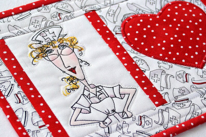 Quilted Mug Rug Nurse Snack Mat Red and White Mug Mat Etsy