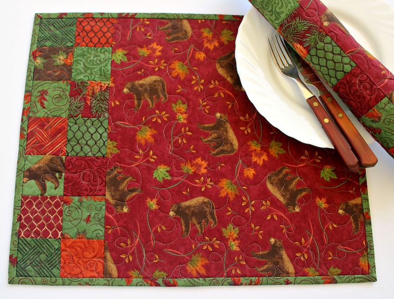 Bears Set of Two Table Mats Quilted Placemats