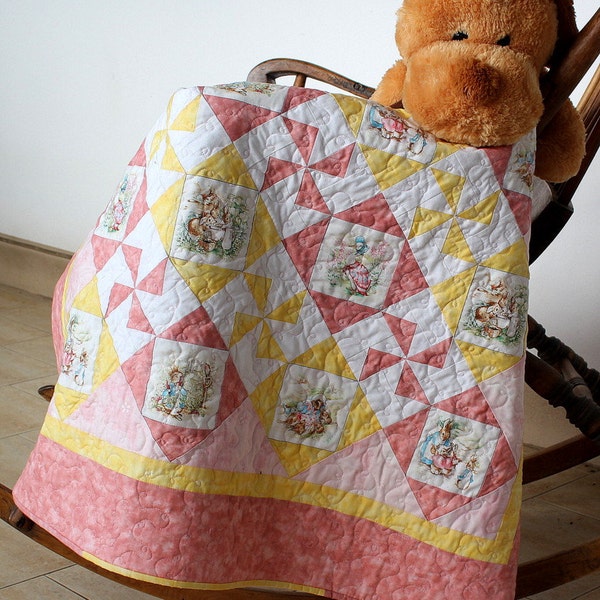 Baby Quilt - Girl Baby Bedding - Baby Girl Nursery - Pink Yellow Baby Blanket - Girl Baby Shower - Beatrix Potter Baby Quilt