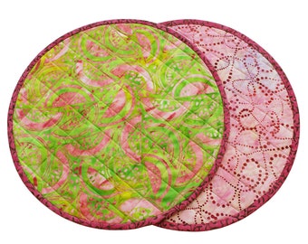 Quilted Round Placemats, Watermelon Table Mats, Set of 2 or 4