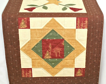 Quilted Christmas Table Runner, Appliqued Winter Table Quilt, 44.25"x17.50"