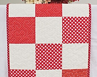 Quilted Red White Table Runner, 41"x 14"