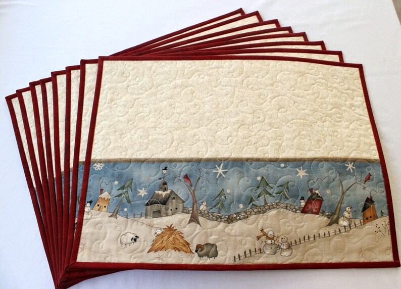 Quilted Winter Placemats Snowman Table Mats Set of 4 or 8 Etsy