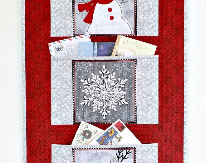 Quilted Christmas Card Holder Wall Hanging Red Grey Letter Etsy