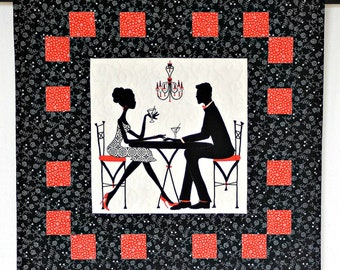 Quilted Wall Hanging, Silhouette Couple, 18.50"x18.50"