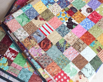 Twin Quilt, Full Bed Quilt, Reversible Scrappy Patchwork Quilt, 95"Lx72"W