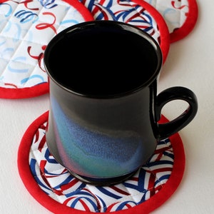Patriotic Quilted Round Coasters, Set of 6 Mug Mats, 5.25&quot;