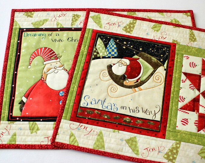 Christmas Placemats Quilted Fabric Table Mats Whimsical Etsy