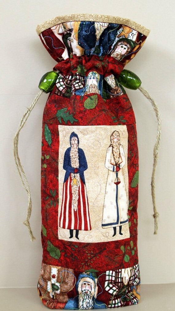 Items similar to Wine Bottle Bag, Christmas Wine Cozy, Quilted