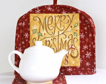 Quilted Christmas Tea Cozy + Teapot Mat
