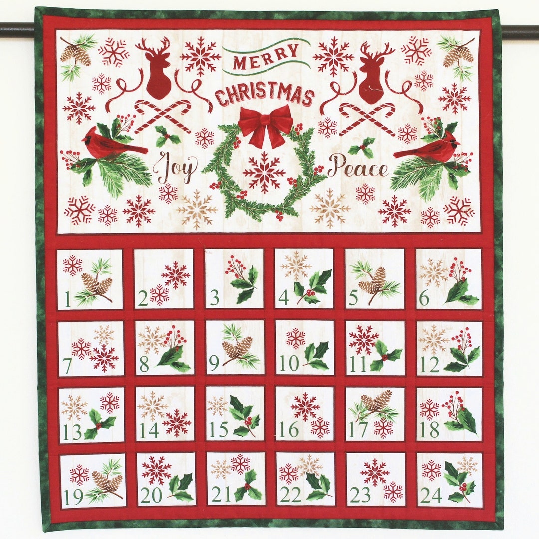 Quilted Advent Calendar Cardinals Reindeer Christmas Wall Etsy