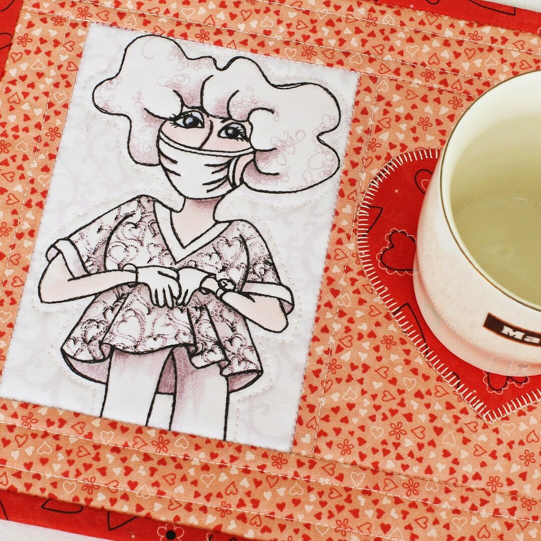 Quilted Mug Rug, Nurse Snack Mat, 9.75