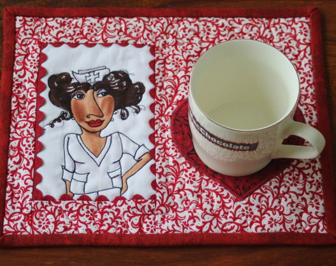 Nifty Nurse Mug Rug - Quilted Mug Rug - Loralie Design - Etsy
