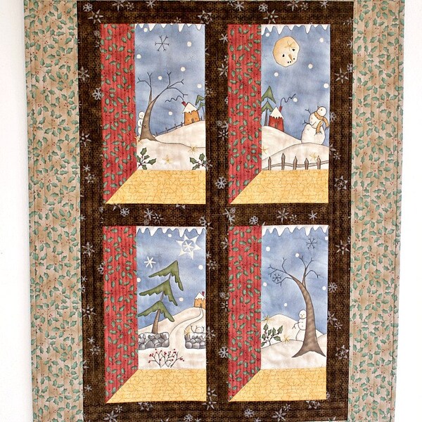 Quilted Snowman Wall Hanging, Whimsical Winter Wall Quilt, Beaded Wall Art, 24.50x34.75"