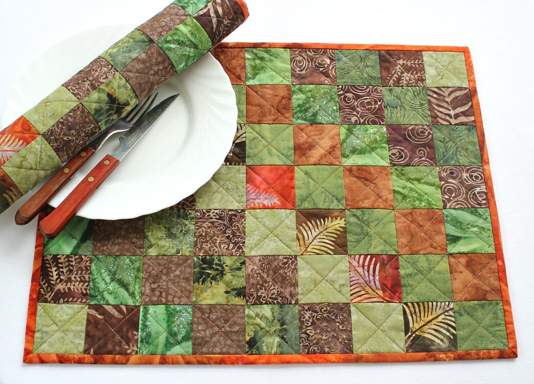 Quilted Batik Placemats Green Place Mats Set of 2 table mats Etsy