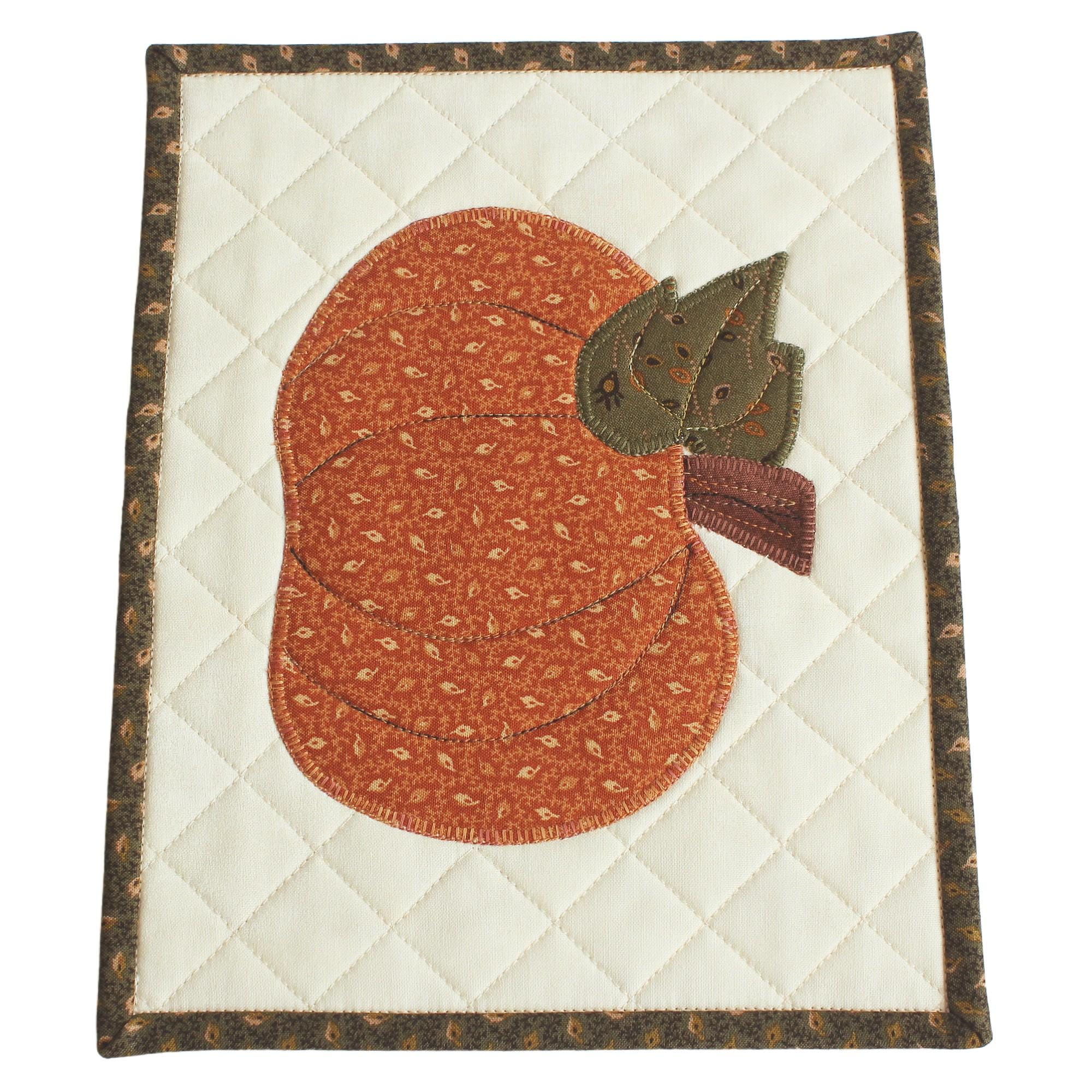Snacks Rug Quilted Fall Mug Rug, Pumpkin Snack Mat, 10