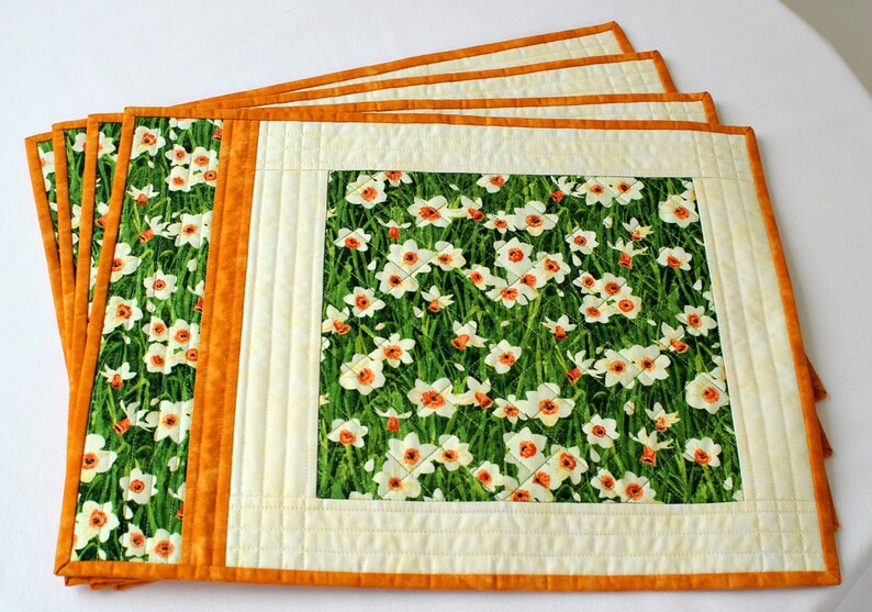 Quilted Easter Placemats 14x17.75 Daffodils Spring Etsy
