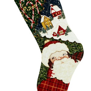 Quilted Christmas Stocking, Santa Holiday Decor imagem 9