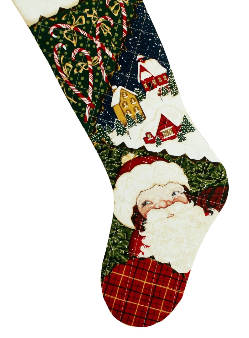 Quilted Christmas Stocking, Santa Holiday Decor imagem 9