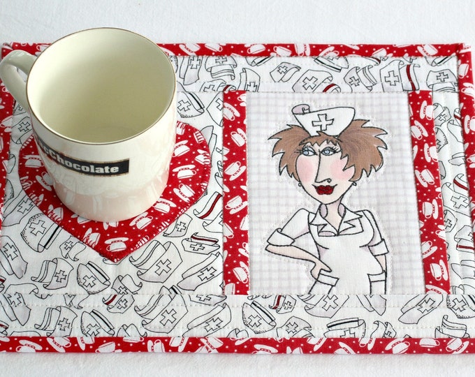 Quilted Mug Rug Nurse Snack Mat Red White Mug Mat Candle - Etsy