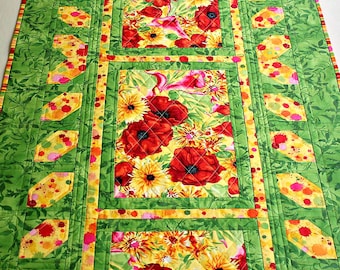 Quilted Table Runner, Poppies Decor, 73.50"Wx26.50"L