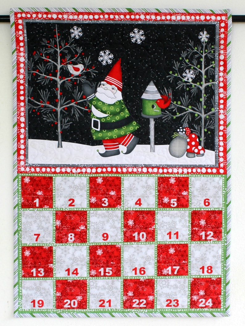 Quilted Advent Calendar Gnomes Calendar With Treat Pockets Etsy